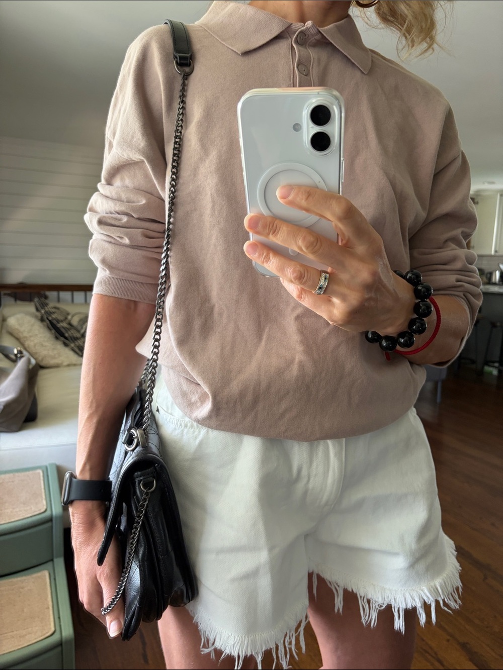 Zara Beige Long-Sleeve Polo Sweatshirt